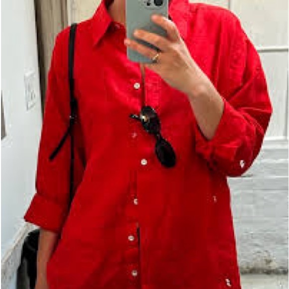 DONNI. LINEN RELAXED SHIRT TOMATO - Picture 3 of 5